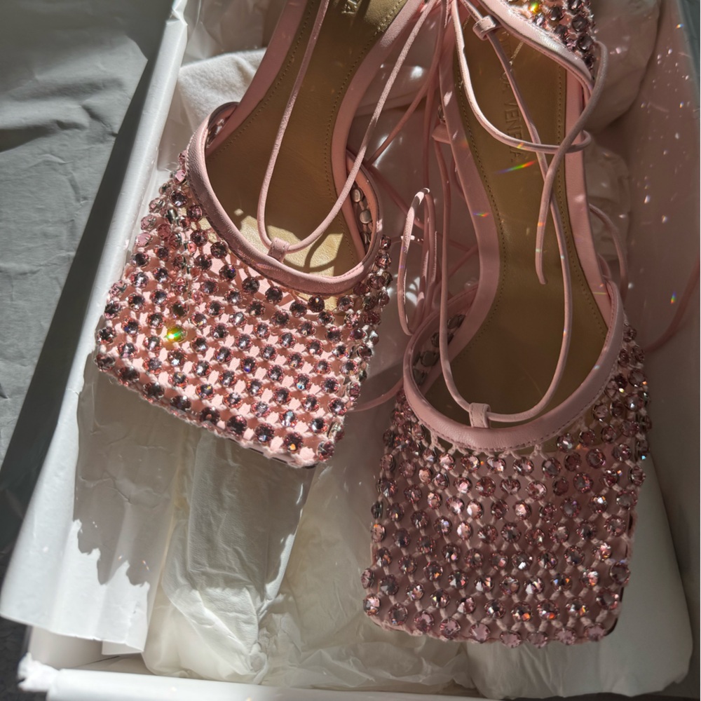 BOTTEGA VENETA Stretch Sandal Web Sparkle Camellia Size 39 - Picture 8 of 16